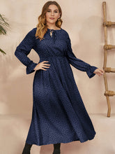 Load image into Gallery viewer, Plus Size Ruffled Polka Dot Long Sleeve Midi Dress