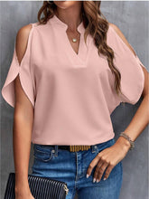 Load image into Gallery viewer, Notched Cold Shoulder Half Sleeve Blouse