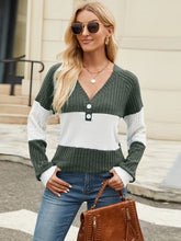 Load image into Gallery viewer, Color Block V-Neck Long Sleeve T-Shirt