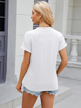 Load image into Gallery viewer, Decorative Button Notched Short Sleeve T-Shirt