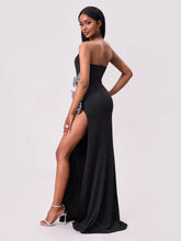 Load image into Gallery viewer, Slit Bow Trim Tube Maxi Dress