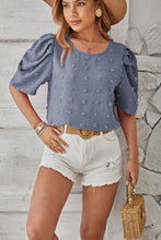 Load image into Gallery viewer, Swiss Dot Round Neck Short Sleeve Blouse