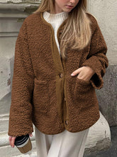 Load image into Gallery viewer, Contrast Button Up Sherpa Jacket with Pockets
