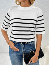 Load image into Gallery viewer, Striped Round Neck Half Sleeve Knit Top