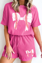Load image into Gallery viewer, Waffle-Knit Bow Round Neck Top and Shorts Set