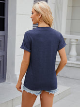 Load image into Gallery viewer, Decorative Button Notched Short Sleeve T-Shirt