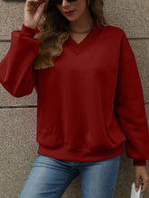 Load image into Gallery viewer, V-Neck Long Sleeve Dropped Shoulder Sweatshirt