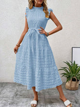 Load image into Gallery viewer, Tied Ruffled Cap Sleeve Midi Dress