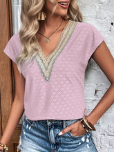 Load image into Gallery viewer, Eyelet V-Neck Cap Sleeve Blouse