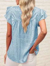 Load image into Gallery viewer, Leopard Frill Mock Neck Ruffled Cap Sleeve Top