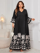 Load image into Gallery viewer, Plus Size Printed V-Neck Long Sleeve Maxi Dress