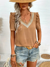 Load image into Gallery viewer, Ruffled V-Neck Short Sleeve Blouse