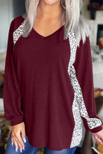 Load image into Gallery viewer, Full Size Leopard V-Neck Long Sleeve T-Shirt