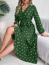 Load image into Gallery viewer, Tied Polka Dot Long Sleeve Midi Dress