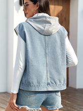 Load image into Gallery viewer, Drawstring Button Up Sleeveless Denim Jacket