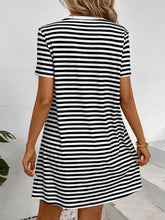 Load image into Gallery viewer, Striped Round Neck Short Sleeve Dress