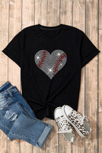 Load image into Gallery viewer, Rhinestone Heart Round Neck Short Sleeve T-Shirt