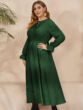 Load image into Gallery viewer, Plus Size Ruffled Polka Dot Long Sleeve Midi Dress