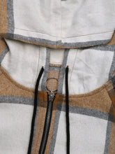 Load image into Gallery viewer, Drawstring Plaid Zip Up Long Sleeve Hooded Outerwear