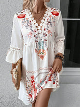 Load image into Gallery viewer, Lace Detail Printed Three-Quarter Sleeve Dress