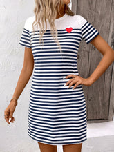 Load image into Gallery viewer, Striped Round Neck Short Sleeve Mini Dress