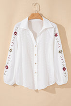 Load image into Gallery viewer, Embroidered Eyelet Collared Neck Long Sleeve Shirt