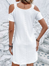 Load image into Gallery viewer, Eyelet V-Neck Cold Shoulder Mini Dress
