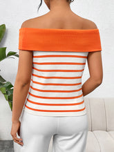 Load image into Gallery viewer, Decorative Button Striped Off-Shoulder Knit Top