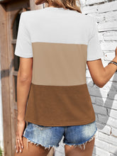 Load image into Gallery viewer, Color Block Round Neck Short Sleeve T-Shirt