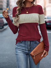 Load image into Gallery viewer, Color Block Round Neck Long Sleeve Top