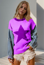 Load image into Gallery viewer, Double Take Full Size Star Pattern Raw Edge Long Sleeve Sweater