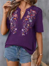 Load image into Gallery viewer, Embroidered Notched Short Sleeve T-Shirt