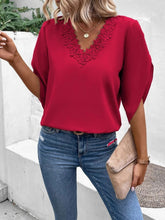 Load image into Gallery viewer, Lace Detail V-Neck Half Sleeve Blouse