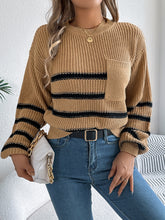 Load image into Gallery viewer, Striped Round Neck Long Sleeve Sweater