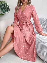 Load image into Gallery viewer, Tied Polka Dot Long Sleeve Midi Dress
