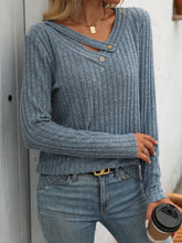 Load image into Gallery viewer, Ribbed V-Neck Long Sleeve T-Shirt