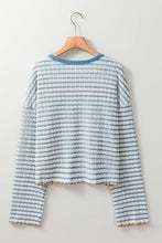 Load image into Gallery viewer, Striped Round Neck Dropped Shoulder Long Sleeve Top