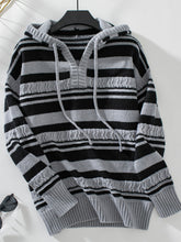 Load image into Gallery viewer, Drawstring Striped Long Sleeve Hooded Sweater