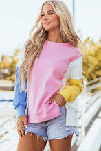Load image into Gallery viewer, Slit Contrast Round Neck Long Sleeve Sweatshirt
