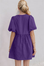 Load image into Gallery viewer, Oh Bow Ruched Puff Sleeve Mini Dress