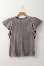 Load image into Gallery viewer, Textured Round Neck Flounce Sleeve Blouse