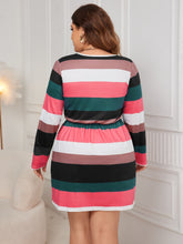 Load image into Gallery viewer, Plus Size Striped V-Neck Long Sleeve Mini Dress