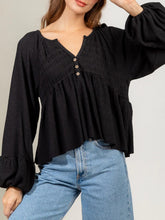 Load image into Gallery viewer, Notched Balloon Sleeve Peplum Blouse