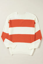Load image into Gallery viewer, Color Block Dropped Shoulder V-Neck Sweater