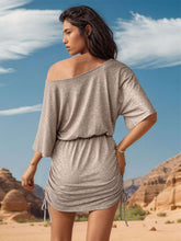 Load image into Gallery viewer, Drawstring One Shoulder Three-Quarter Sleeve Mini Dress