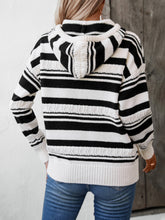 Load image into Gallery viewer, Drawstring Striped Long Sleeve Hooded Sweater