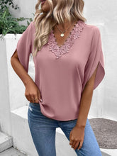 Load image into Gallery viewer, Lace Detail V-Neck Half Sleeve Blouse