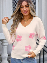 Load image into Gallery viewer, Flower V-Neck Long Sleeve Sweater