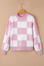 Load image into Gallery viewer, Checkered Exposed Seam Drooped Shoulder Sweater