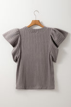 Load image into Gallery viewer, Textured Round Neck Flounce Sleeve Blouse